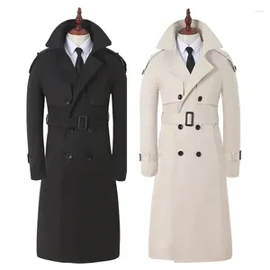 Casacos de Trench Masculinos Windbreaker Mens Longo Joelho-Comprimento Primavera Outono Estilo Coreano Negócios Bege Branco Camperas de Hombre Invierno