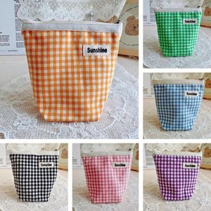 Storage Bags Colorful Plaid Fabric Bag Portable Cosmetic Makeup Pouch Coin Key Lipstick Earphone Data Cable Charger Organizer