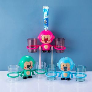 Toothbrush Holders Monkey Dispenser Automatic Toothpaste Squeezer Wall Tooth Brush Holder for Kids Toothpaste Dispens Kit Bathroom Accessories Sets 231025