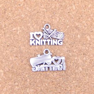 92PCS Antique Srebrny Brązowy Brązowy I Love Knitting Charms Wiselant DIY Naszyjnik