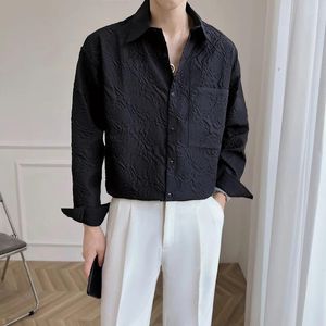 Мужские повседневные рубашки Chemise Homme черный/белый осенний свободный передний карман с длинным рукавом для мужской одежды 2024 платье-смокинг для выпускного вечера распродажа