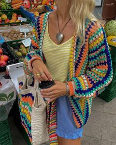 Kvinnors jackor Kvinnors 2023 Autumn Fashion Crochet Hollow Out Cardigan Women Casual Long Sleeve Loose Outwear Ladies Pend