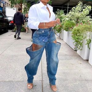 Женские джинсы с вырезами, брюки-карандаш, однотонные мешковатые винтажные джинсовые брюки-карго, женские повседневные уличные ткани, осень 2023, женские модные джинсы