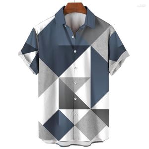 Camisas casuais masculinas camisa havaiana masculina 3d impresso geometria verão manga curta lapela praia homem roupas oversized masculino