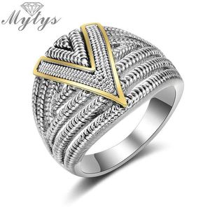 Mytys cinza prata geométrica antigo anel de declaração para mulheres design retro festa acessórios do vintage r2115 banda anéis266t
