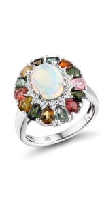 Wedding Rings SEASKY High Quality Natural Opal Tourmaline Gem 925 Sterling Silver Custom Jewelry Women 231025