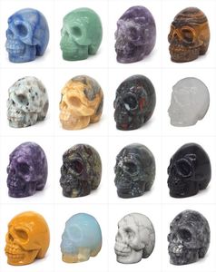 Dekoracja imprezowa 1 5 Quot Skull Figurine Naturalny kamień szlachetny Crystal Reiki Healing Stone Crafts Pokój domowy Statua Hallowe6758799
