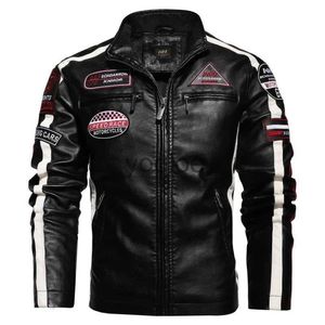 Men's Jackets Autumn Men's Motorcycle Leather Jacket Casual Patchwork Vintage Overcoat Biker PU Embroidery Bomber Zipper Fleece Jackets Male J231026