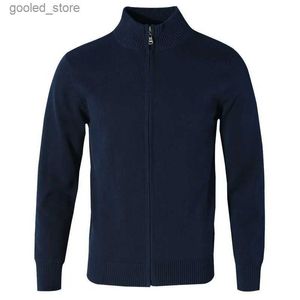 Herrtröjor Ny modefast färgtröja för herrkardigan Slim Fit Knited 100%Cotton Autumn Winter Casual Men kläder 8503 Q231026