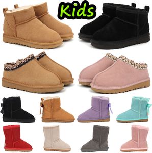 Kinderstiefel Kid Tasman Hausschuhe Australien Kinder Schneestiefel Winter Kleinkind Classic Ultra Mini Jungen Booties Kinderfell Kind für Mädchen Baby mit Schleifen yk