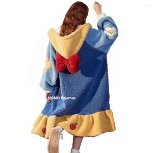 Women's Sleepwear Winter Thick Warm Women Nightdress Coral Fleece Pajamas Long Flannel Nightgown Robe Cute Cartoon Hooded Nighties Plush