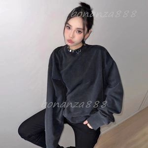 High-quality light luxury autumn heavy-duty earrings collar design washed round neck long-sleeved loose sweatshirt for women