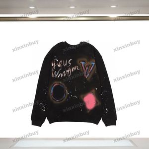 xinxinbuy erkekler tasarımcı kapüşonlu sweatshirt elle tutuklu grafiti mektup uzun kollu kadınlar mavi siyah beyaz xs-l