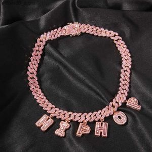 Pendant Necklaces TopBling A-Z Custom Name Letters Pendant Necklaces Bracelets 12mm Cuban Link Chain Bracelet Rose Gold Plated Q231026