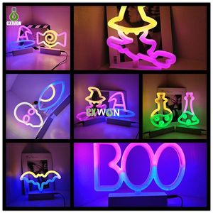 Dekoracja Halloween LED Neon Light Lampka nocna z baterią lub USB zasilana na imprezę domową pokój 239Y