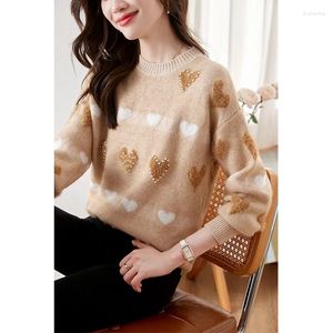 Women's Sweaters Autumn 2023 Fashion Simple Temperament Wild Beaded Long Sleeve Round Neck Pullover Underwear Top Women