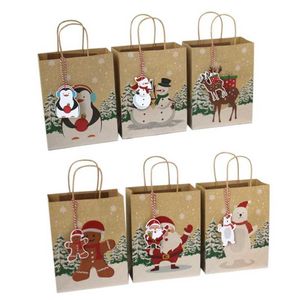 Small Christmas Treat Bags 24pcs Paper with Handles Faux Kraft Different Patterns Bag 220923
