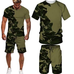 Summer Camouflage Tees Shorts Suits Men s T Shirt Shorts Tracksuit Sport Style Outdoor Camping Hunting Casual Herrkläder 220616197R