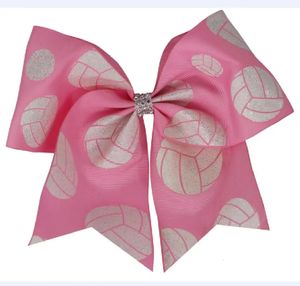 Cheerleading 7 polegadas glitter voleibol cheer bow grampo de cabelo ou elástico para menina cabelo cauda titular acessórios 24 pçs 231025