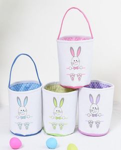 Easter Bunny Basket Festive Canvas Rabbit Tail Bunta Colorful Egg Storage Baskets Kids Present Tygväska för Festival1505882