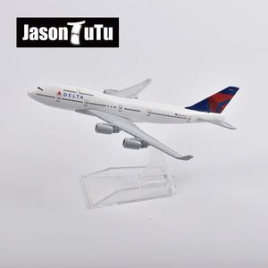 Flygplan Modle Jason Tutu 16cm Delta Air Boeing 747 Airplane Model Plan Model Aircraft Diecast Metal 1/400 Scale Planes Drop 231025