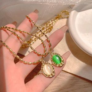 Pendant Necklaces GamiRose Light Luxury Emerald Metal Necklace For Women Vintage Fashion Clavicle Chain Trendy Party Jewelry