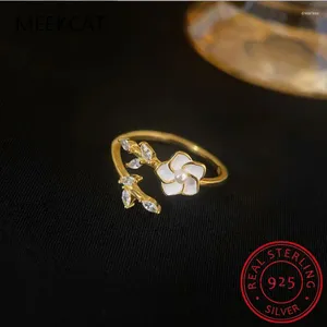 Cluster Ringe Echt 925 Sterling Silber Mode 18 Karat Gold Elegante Blume CZ Öffnungsring Für Frauen Geburtstagsgeschenk Edlen Schmuck DA2947