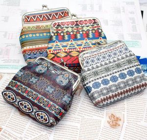 DHL100pcs Coin Purses National Geometry Printing PU Cute Hasp Short Wallet Mix Color