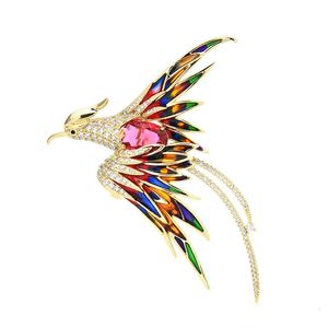 Pimler broşlar wuli bebek kristal phoenix kuş broşları kadınlar için erkekler 5 katlı uçan güzellik kuş partisi ofis broş pin hediyeler 231025