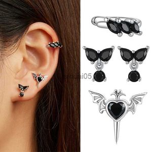 Stud Bamoer 925 Sterling Silver Black Zircon Earrings for Women Love Wings Ear Studs Fine Fashion Jewelry Party Gift YQ231026