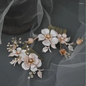 Hair Clips Bridal Comb Piece Gold Color Flower Leaf Women Headwear Handmade Accessories Jewelry For Wedding Party Prom