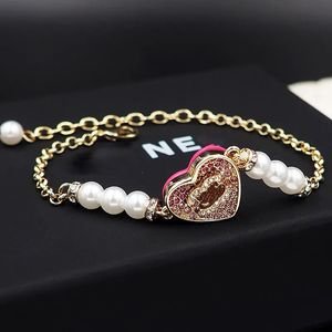 Pulseira de designer para mulheres luxo charme pulseira pérolas coração pulseiras rosa strass moda tendência pulseiras duplo esmalte presentes