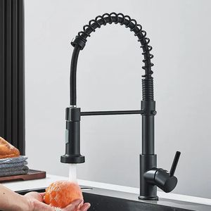 Kitchen Faucets Matte Black Pull Down Faucet Chrome Dual Modes Nozzle Cold Water Mixer Crane Tap Brass Spring Sink 231026