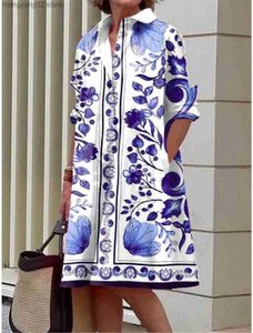 Grundlegende Freizeitkleider S-5Xl Sommerhemdkleid Weiß Blau Abend Vintage-Kleider Party Extra lange lockere Damenkleider Nur Celadon-bedruckte Kleider T231026