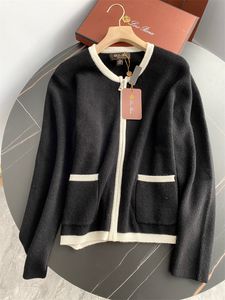 Cardigan feminino inverno loro piana cashmere manga comprida suéteres preto e branco