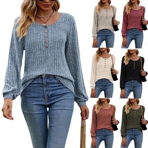 Women's Sweaters Setiadia Autumn Women S Clothes Long Sleeves T-shirt Pit Stripe Matte Solid Color Button Tops For Fashion Woman Clothing