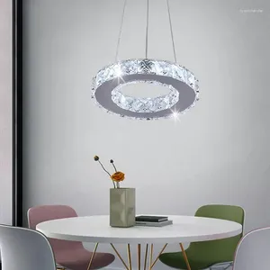 Plafoniere Illuminazione a sospensione in cristallo Lampadari moderni a LED Asta regolabile per sala da pranzo, camera da letto, isola della cucina