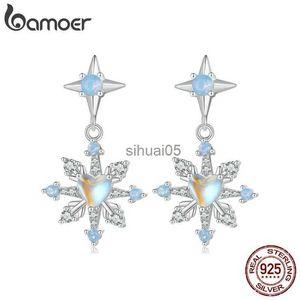 Stud Bamoer 925 Sterling Silver Snowflake Drop Earrings Colorul Fashion Ear Buckle For Women Original Design Fine Jewelry Party Gift YQ231026