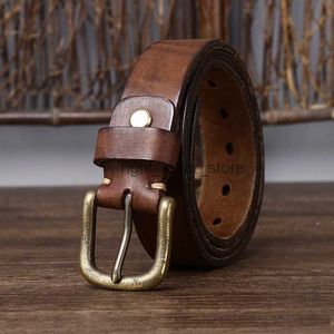 Belts 3.5cm Width Vintage Luxury Handmade Genuine Leather Copper Buckle Man's Belt Cowhide Retro All-match Casual Jeans Soft YQ231026