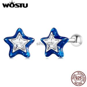 Stud WOSTU 925 Sterling Silver Double Color Blue White Star Earrings For Women Shiny Zircon Ear Studs Fine Wedding Jewelry Gifts YQ231026