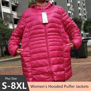 女性Sダウンパーカスプラスサイズ5xl 6xl 7xlフード付きパフジャケット2023到着女性ウルトラ軽量パック可能な温かいスリムフィットコート231025