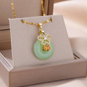 Pendant Necklaces Cyan Zircon Butterfly Safety Buckle For Women Stainless Steel Gold Color Aesthetic Choker Jewelry Accessories Gift