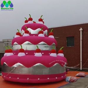 6m20ft Anniversary celebrating giant inflatable birthday cake with cherry pink cake model for party decoration