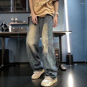 Jeans masculinos retalhos perna larga homens baggy wahsed vintage hiphop estilo europeu minimalista maxi high street primavera outono hipster ins