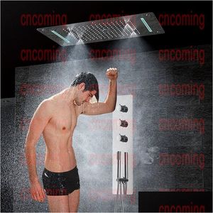 Bathroom Shower Sets Thermostatic Panel Stainless Steel Led Rain Waterfall Big Head Ceiling Faucet Set Wall Mounted Rainfall Faucets D Dhclg