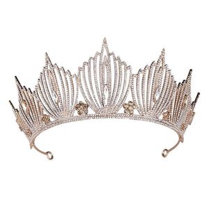 Corona da principessa Matrimonio Sirena da sposa Re Regina Barocco Oro Cristallo Corona Fascia Compleanno Gioielli per capelli da donna Tiara per ragazze W227y