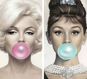 Audrey Hepburn Marilyn Blowing Bubbles Art Silk Print Poster 24x36inch (60x90cm) 0167486496