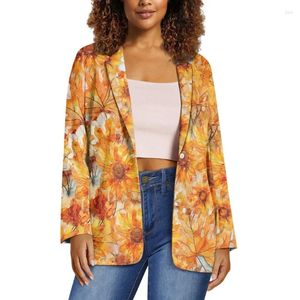 Ternos femininos Noisydesigns na moda feminina floral impressão moda blazer escritório wear casaco manga longa bolsos feminino outerwear chique topos outono