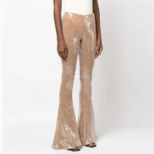 Kvinnors byxor plus storlek Golden Flare Pant Women Slim Stretchy Sequined Perfrom Party Club Sexy Bodycon Mantel