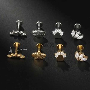 Stud 1Pc Wholesale Unisex G23 Titanium Small CZ Earrings Lip Ear Piercing Jewelry Crown Shape Forward Hel YQ231026